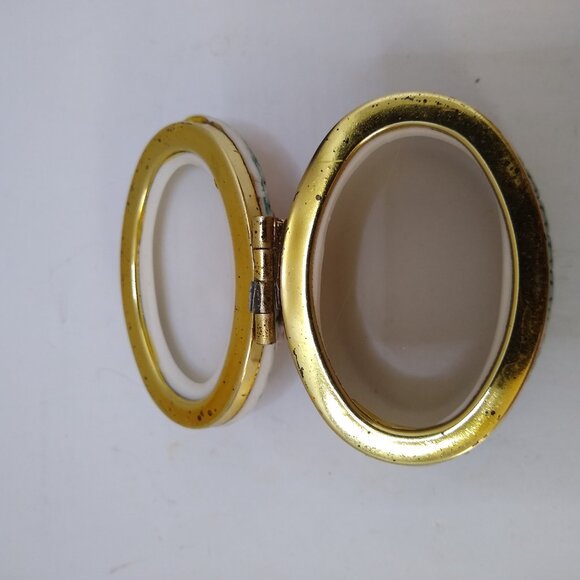 Ceramic Porcelain Trinket Jewelry Box Flower Egg shape Dome Lidded - Picture 4 of 5